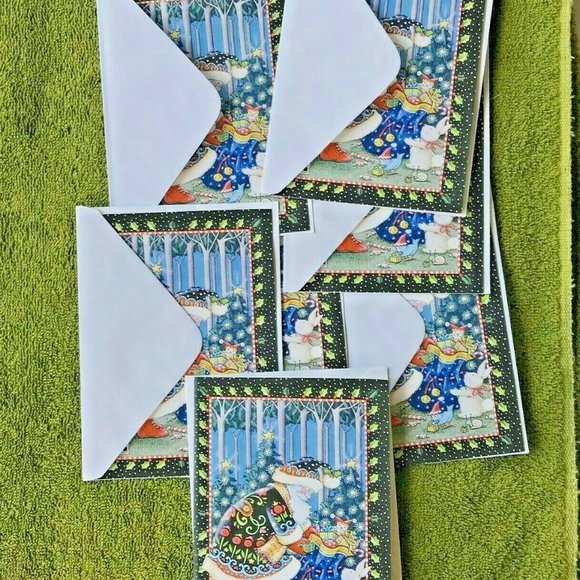 Mary Engelbreit Christmas Notecards blank Set of 7 Retro 2005 Animals To… - Picture 2 of 8